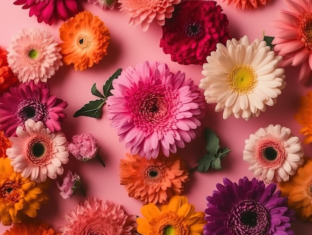 A pink background with flowers on it