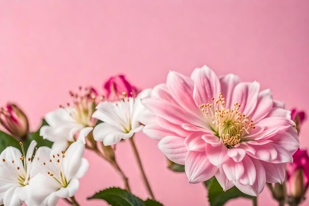 A pink background with flowers on it