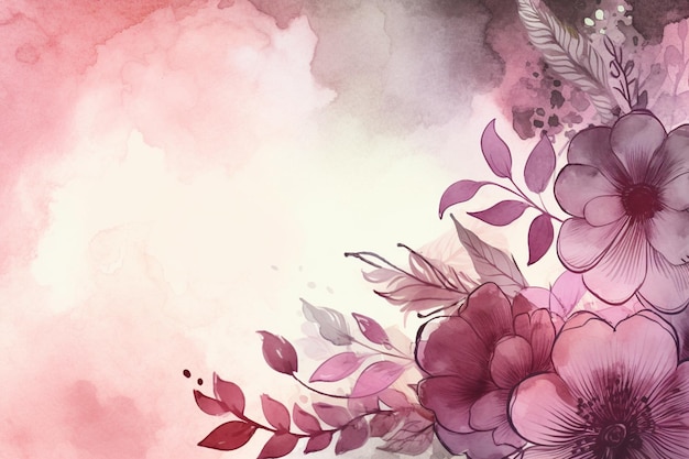 A pink background with flowers and leaves.