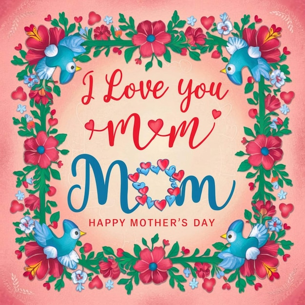 Photo a pink background with flowers and a mothers day greeting card