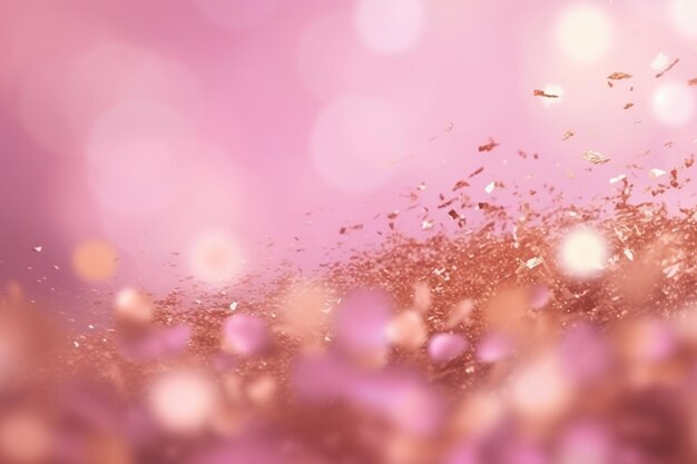 A pink background with flowers and petals with a pink background.