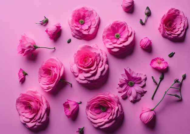 A pink background with flowers and a tulip on it