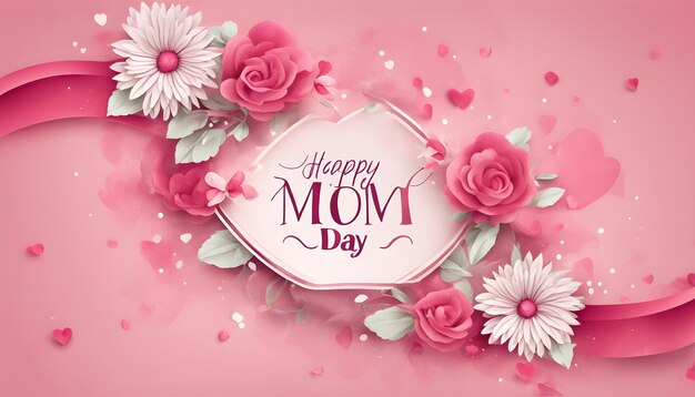 Photo a pink background with flowers and the words happy mothers day