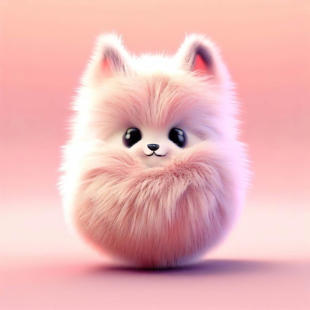 A pink background with a fluffy dog on it