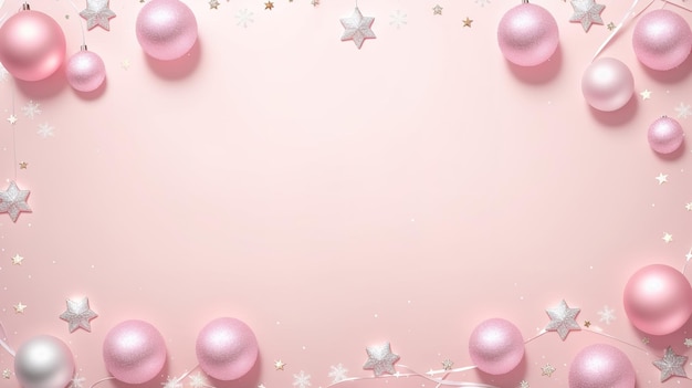 Photo pink background with a garland and balls