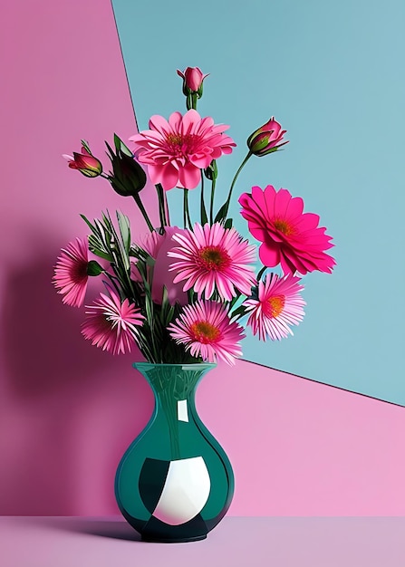 ガラスの花瓶とピンクの背景