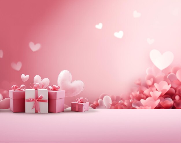 Pink background with heart gift box and flower Pink pastel background Cute wallpaper Love background GenerativeAI