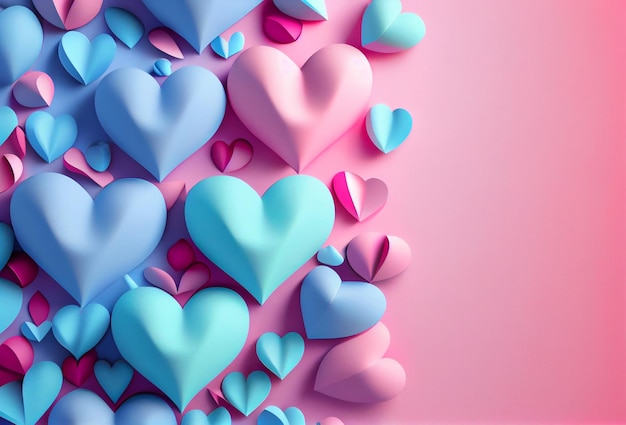 Pink background with hearts and a copy space. Generative ai