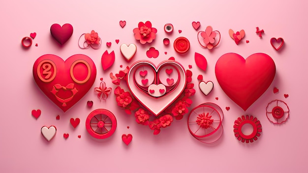 Pink Background With Hearts and Flowers Romantic and Delicate Design