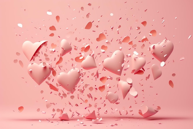 A pink background with hearts and a red heart on it