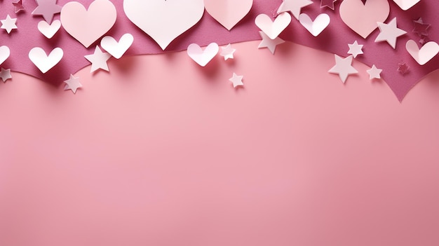 Pink background with hearts stars and copy space Generative AI