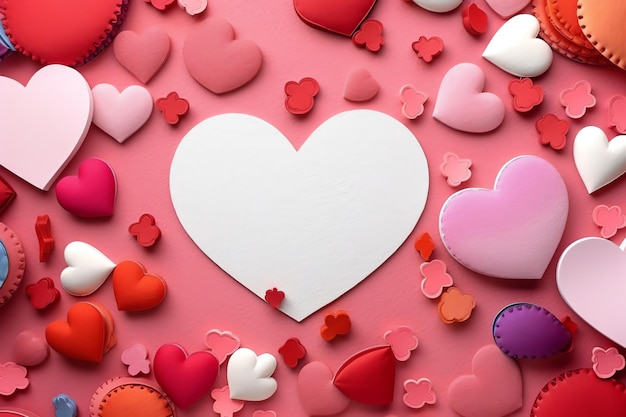 A pink background with hearts and a white heart on it