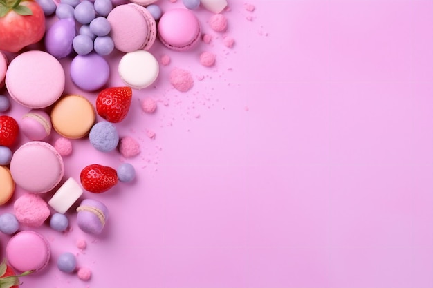 A pink background with macaroons and macaroons