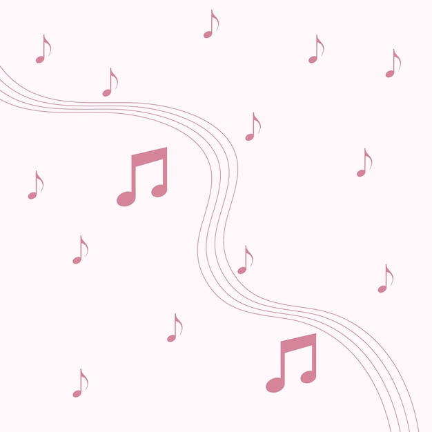 ピンクの背景には音楽の音符と白い線がありその上に音楽と書かれています