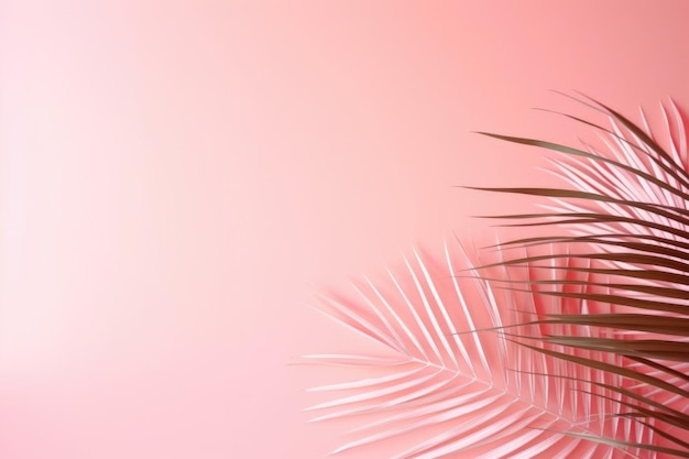 Фото Розовый фон с пальмой и солнечным светом генеративный ии