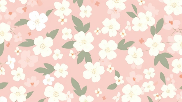 A pink background with a pattern of flowers and leaves.