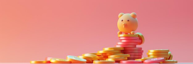 a pink background with a piggy bank and a pink background with a pink background