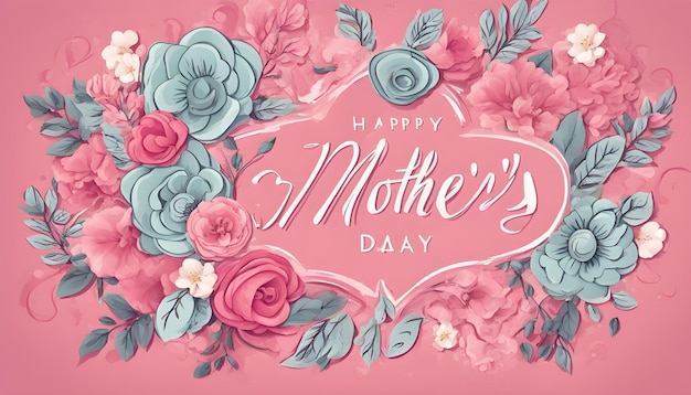 a pink background with pink and blue flowers and the words happy mothers day