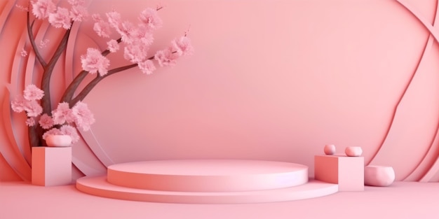 Pink background with a pink circle and a flower on the right side.