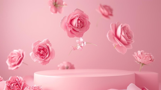 공중 에 분홍색 꽃 이 있는 분홍색 배경