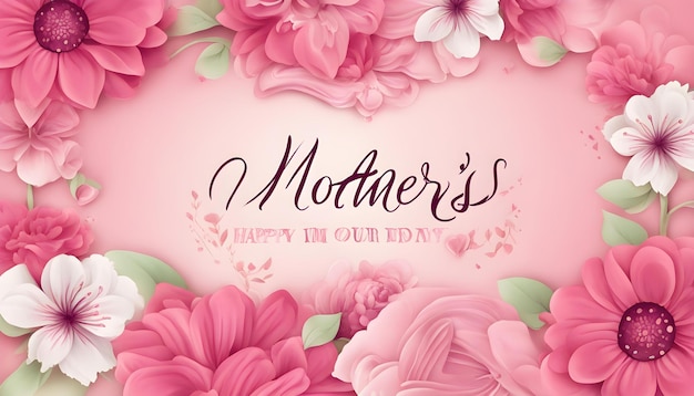 Photo a pink background with pink and green flowers