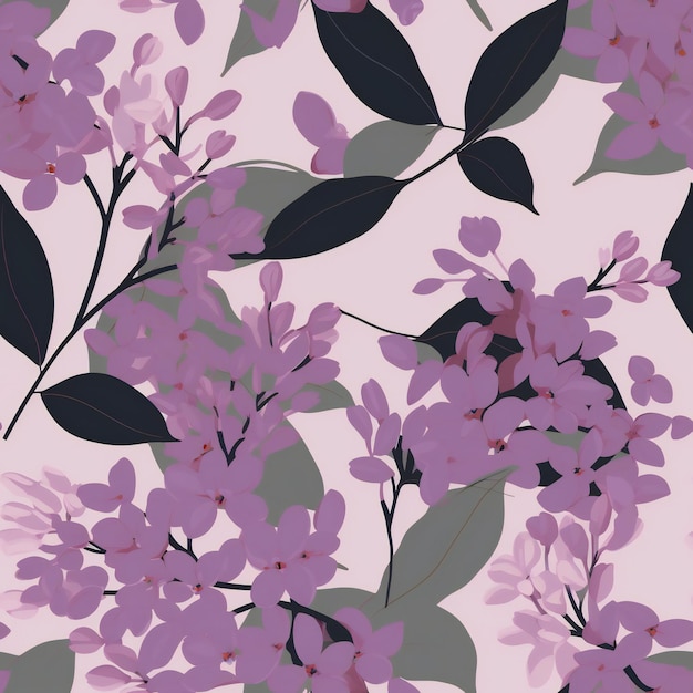A pink background with purple flowers and leaves.
