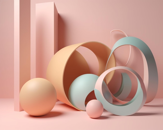 A pink background with a set of circles and a large number of shapes
