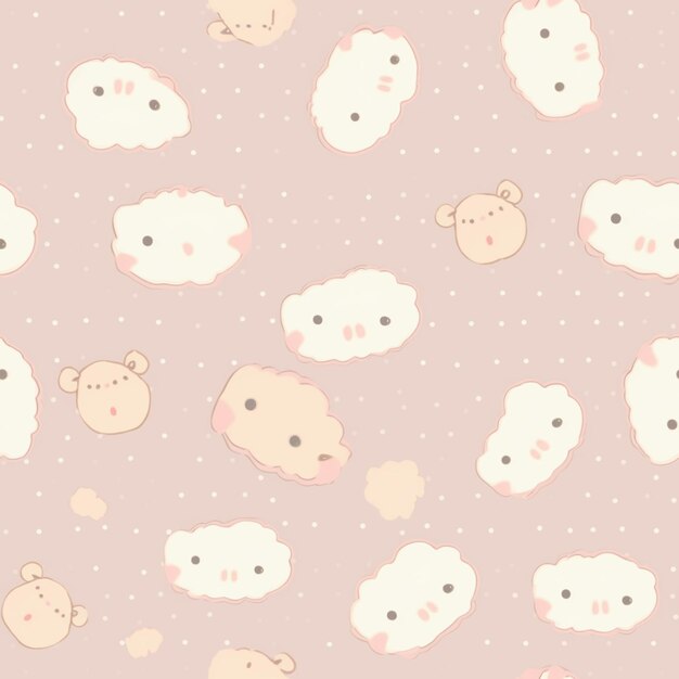 A pink background with sheeps and clouds.