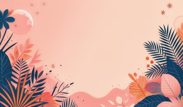 Photo a pink background with tropical plants and tropical plants