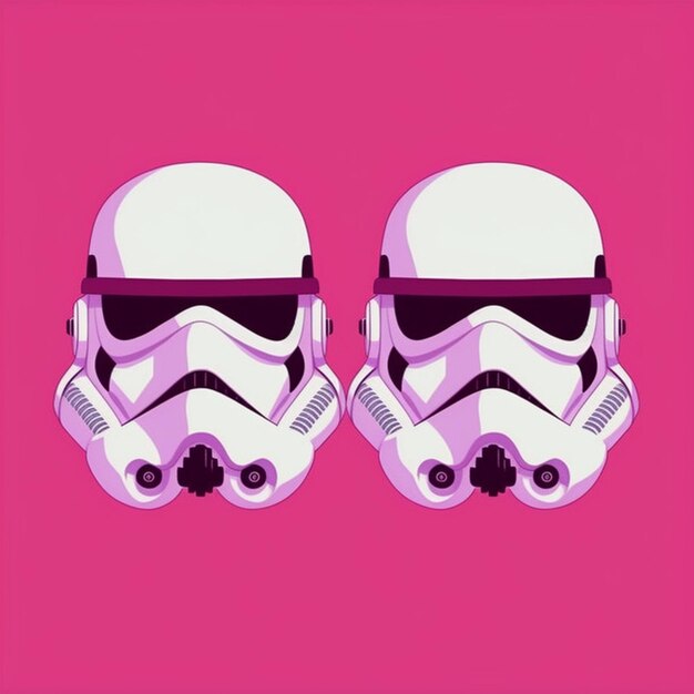 A pink background with two storm trooper helmets on it