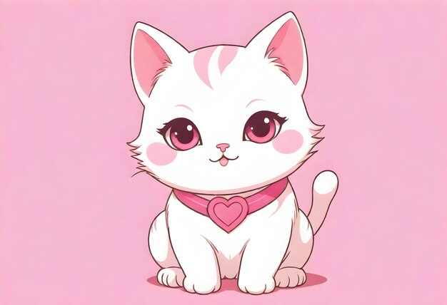 a pink background with a white cat with a heart on it