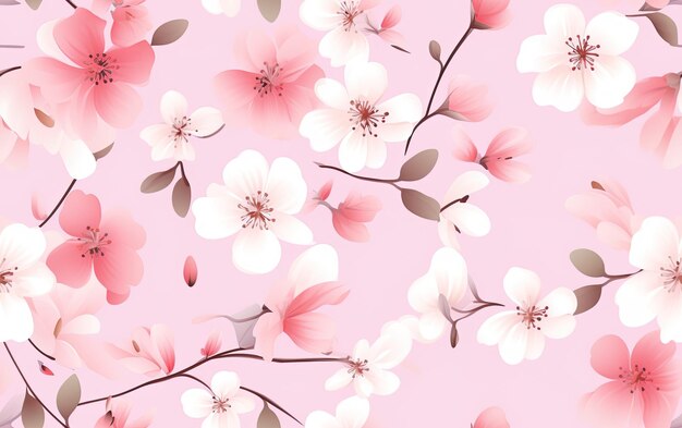 Photo a pink background with white flowers and leaves