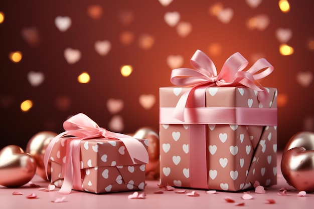 Pink background with white small hearts gifts wallpaper