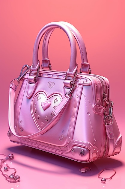 ピンクのバッグ前面にハートと愛の文字が書かれています