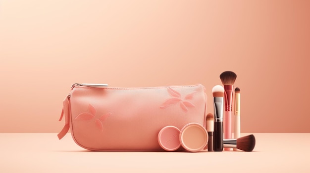 Foto borsa rosa con set di trucco