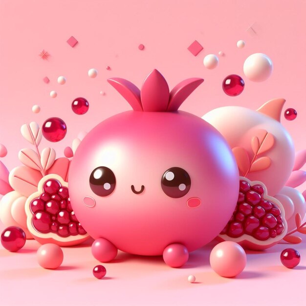 a pink ball with a pink face and a pink background with many other things