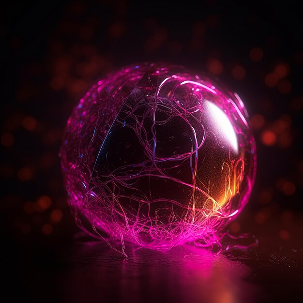 A pink ball with a purple light in the middle