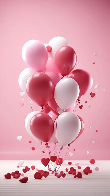Photo pink ballons heart shape in a room couch cushion romantic scene birthday party background love booth