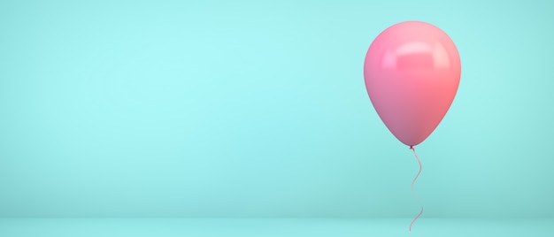 Pink balloon on blue room, 3D rendering