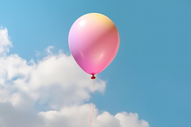 Pink balloon in the sky with a string attached to it