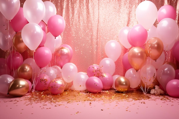 Photo pink balloon themed photography backdrop