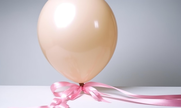 A pink balloon with a pink ribbon on it