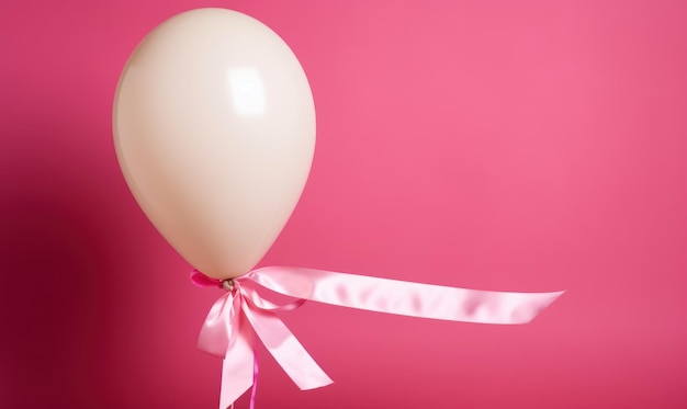 Photo pink balloon with a pink ribbon on a pink background