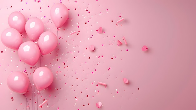 Foto sfondo composizione di palloncini rosa banner di design di celebrazione