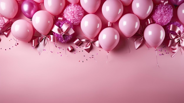 розовые воздушные шары на розовом фоне для дизайна баннера или плаката