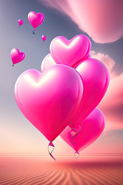 Pink balloons in the shape of heart