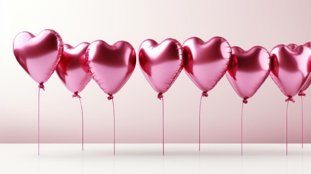 pink balloons with heart shape on white background with copy space