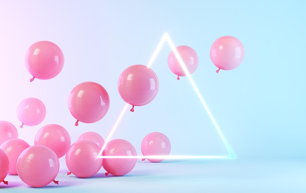 Photo pink balloons with neon triangle frame