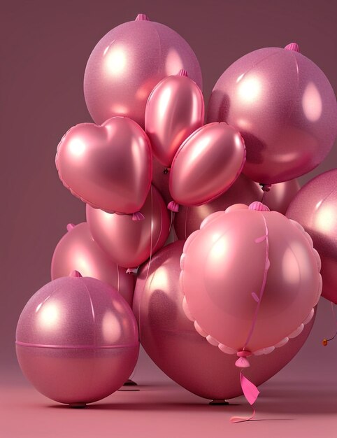 Розовые воздушные шары с конфетами на розовом фоне