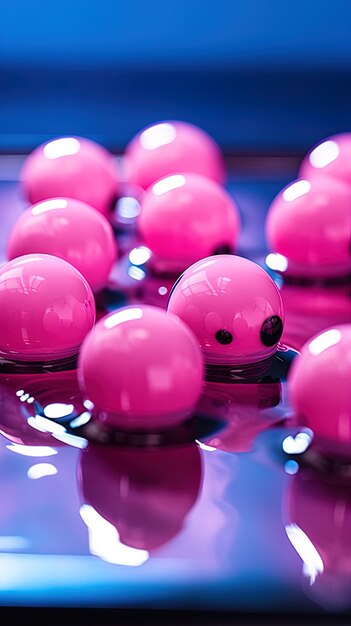 Pink balls in a row with the word